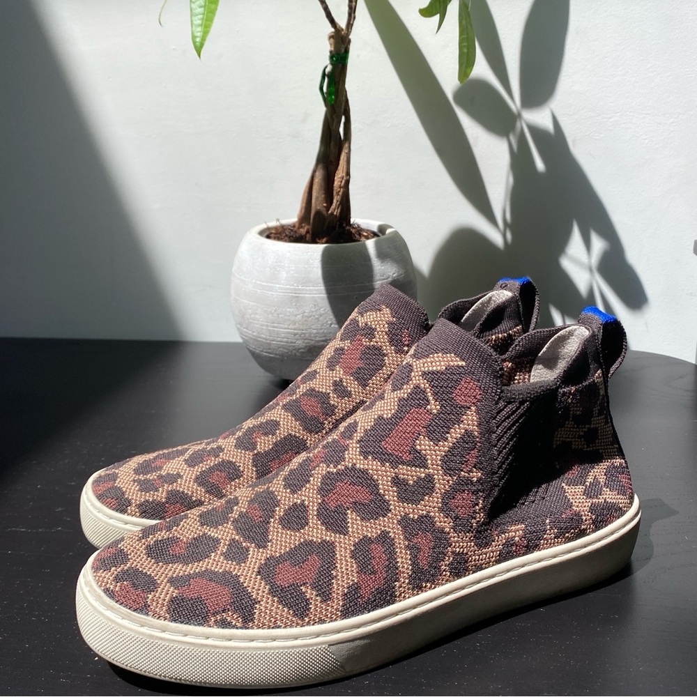 Rothy’s Wildcat Chelsea Leopard Print Slip-On Sneakers Ankle Women’s Size 8